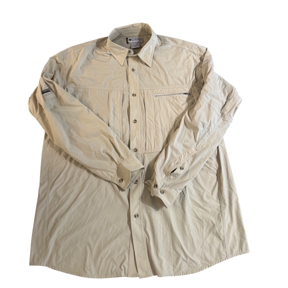 Columbia GRT Omni-Dry Performance Trekking Shirt Mens XXL Tan Long Sleeve Hiking